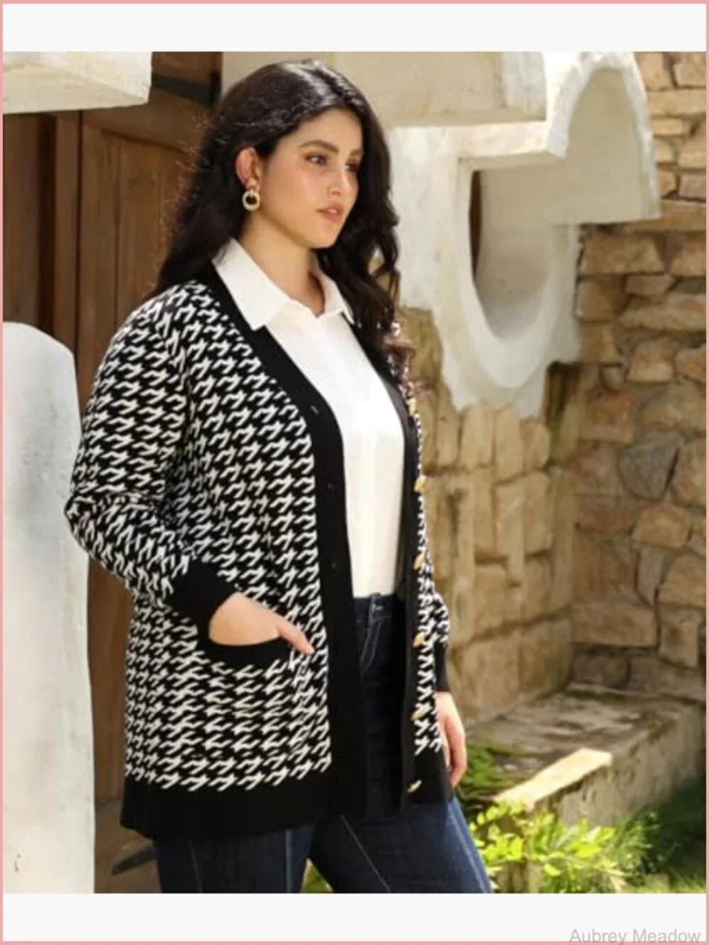 Plus Size Open Front Cardigan Sweater Coat Long Sleeve Button Up